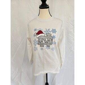 Gildan Notre Dame Fighting Irish Christmas Long Sleeve TShirt Women M Snowflakes